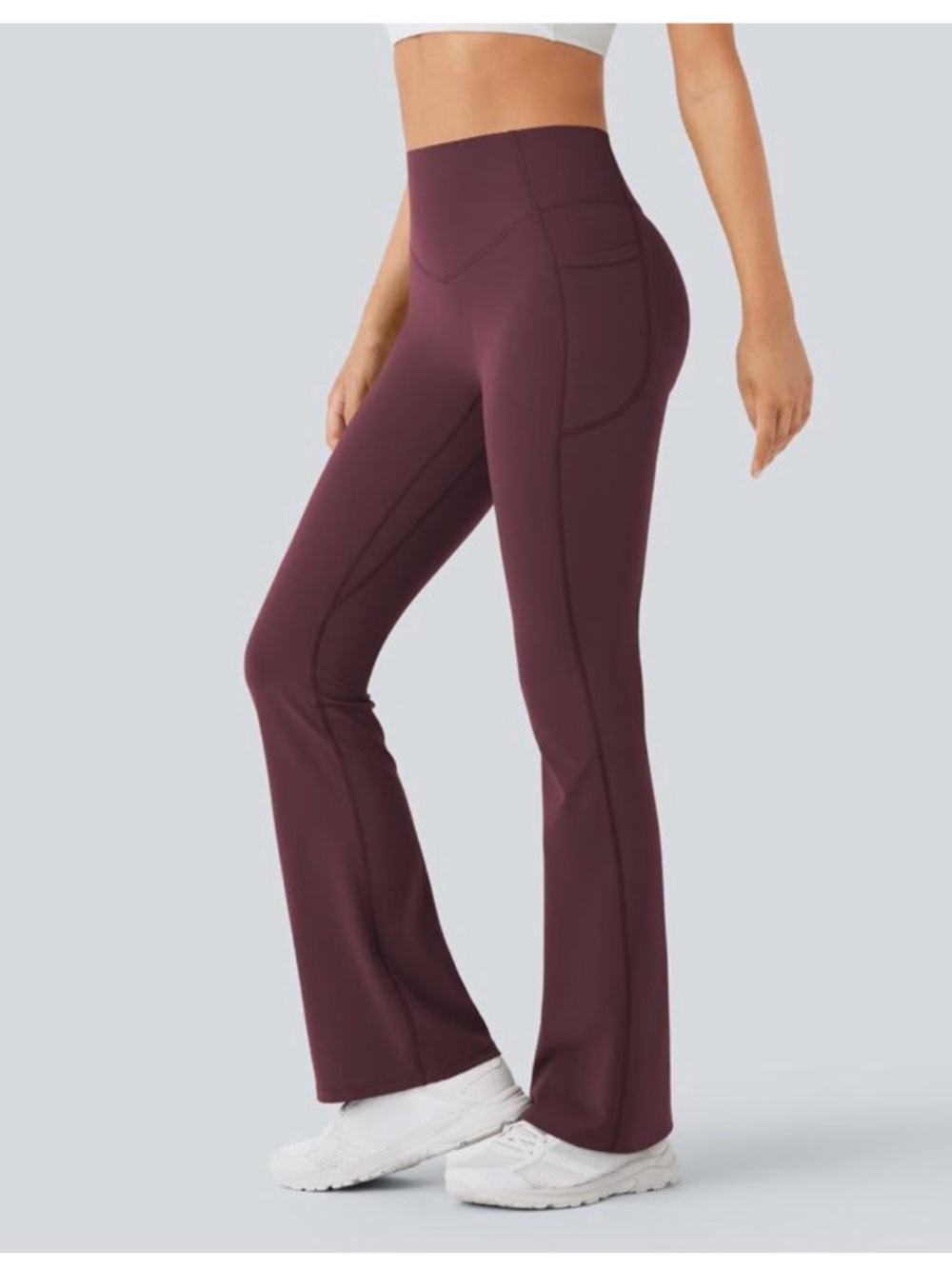 HALARA High-Waist Flare Pocket Pants in Burgundy